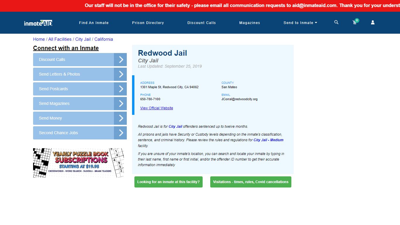 Redwood Jail | Inmate Locator
