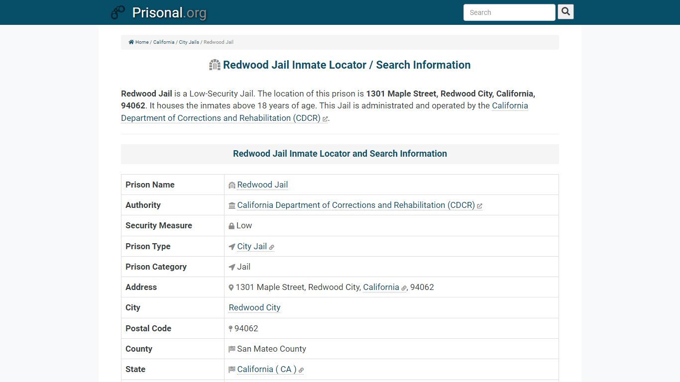 Redwood Jail-Inmate Locator/Search Info, Phone, Fax, Email ...